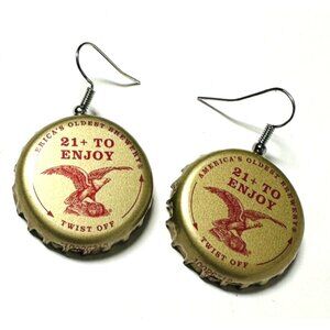 Yuengling Beer Bottle Cap Earrings Drop Dangle Fishhook Upcylce Fashion Fun NEW!